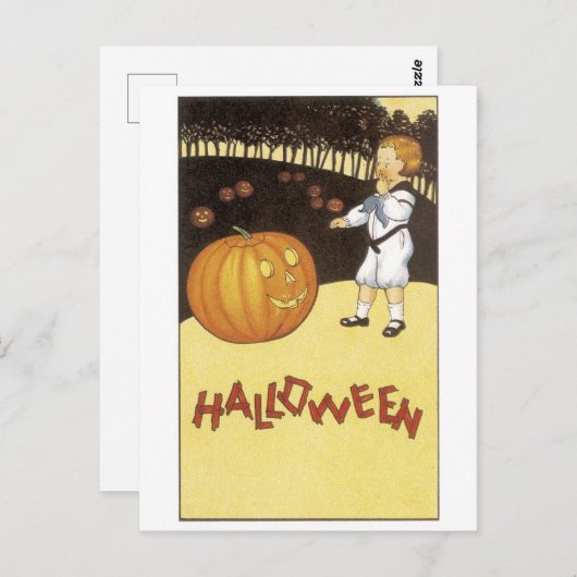 Altmodisches Halloween, Junge trifft Jack-o'-Later Postkarte (Vorne/Hinten)