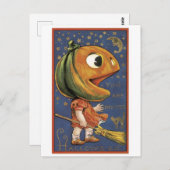 Altmodisches Halloween, Kürbismädchen Postkarte (Vorne/Hinten)