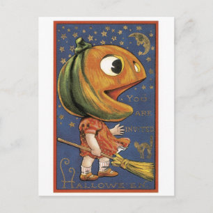 Altmodisches Halloween, Kürbismädchen Postkarte