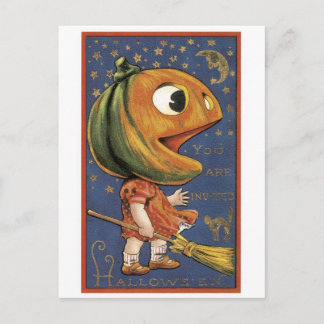 Altmodisches Halloween, Kürbismädchen Postkarte