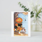 Altmodisches Halloween, Kürbismädchen, Schwarze Ka Postkarte (Stehend Vorderseite)