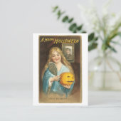 Altmodisches Halloween, Mädchen mit Handspiegel Postkarte (Stehend Vorderseite)