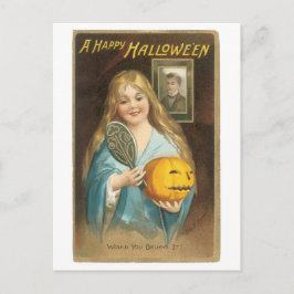 Altmodisches Halloween, Mädchen mit Handspiegel Postkarte