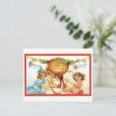 Altmodisches Halloween, Mädchen mit Pumpkin Postkarte (Stehend Vorderseite)