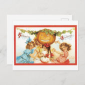 Altmodisches Halloween, Mädchen mit Pumpkin Postkarte (Vorne/Hinten)