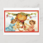 Altmodisches Halloween, Mädchen mit Pumpkin Postkarte (Vorderseite)