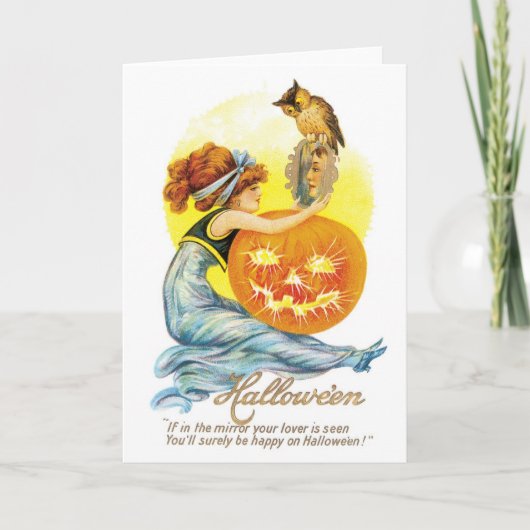Altmodisches Halloween, Mädchen mit Schüssel Karte (Vorderseite)
