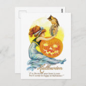 Altmodisches Halloween, Mädchen mit Schüssel Postkarte (Vorne/Hinten)