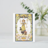 Altmodisches Halloween, Mädchen mit schwarzer Katz Postkarte (Stehend Vorderseite)