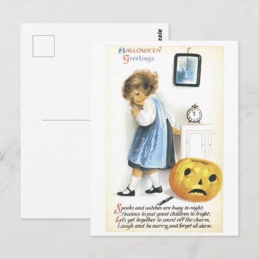 Altmodisches Halloween, Mädchen Postkarte (Vorne/Hinten)