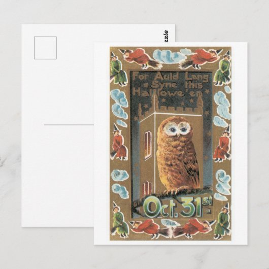 Altmodisches Halloween, Owl Postkarte (Vorne/Hinten)