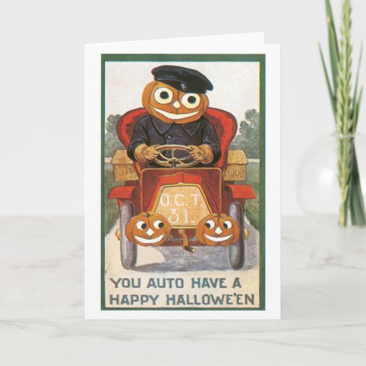 Altmodisches Halloween, Pumpkin-Fahrer Karte (Vorderseite)