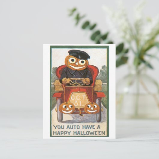 Altmodisches Halloween, Pumpkin-Fahrer Postkarte (Stehend Vorderseite)