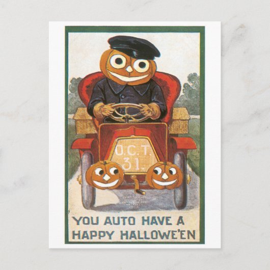 Altmodisches Halloween, Pumpkin-Fahrer Postkarte (Vorderseite)