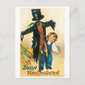 Altmodisches Halloween, Scarecrow & Kind Postkarte (Vorderseite)