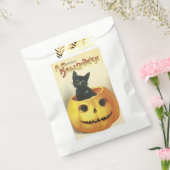 Altmodisches Halloween, Schwarze Katze am Kürbis Geschenktütchen (Versiegelt)