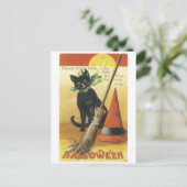 Altmodisches Halloween, Schwarze Katze Postkarte (Stehend Vorderseite)