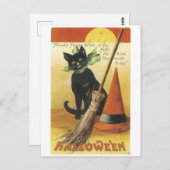 Altmodisches Halloween, Schwarze Katze Postkarte (Vorne/Hinten)