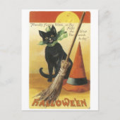 Altmodisches Halloween, Schwarze Katze Postkarte (Vorderseite)