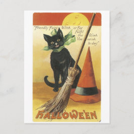 Altmodisches Halloween, Schwarze Katze Postkarte