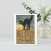 Altmodisches Halloween, Schwarze Katze & Vollmond Postkarte (Stehend Vorderseite)