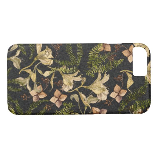 altmodisches Lilienblumenmuster auf schwarz Case-Mate iPhone Hülle (Rückseite (Horizontal))