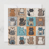 Altmodisches Patchwork Cat Quilt Einladung (Rückseite)