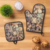 Altmodisches Patchwork Quilt Design Ofenhandschuh & Topflappen-Set (Oben Unten)