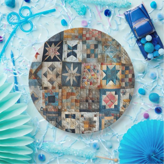Altmodisches Patchwork Quilt Design Pappteller (Party)