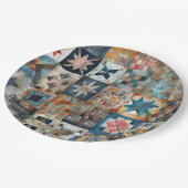Altmodisches Patchwork Quilt Design Pappteller (Schrägansicht)