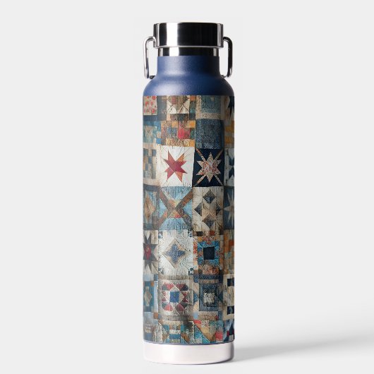 Altmodisches Patchwork Quilt Design Trinkflasche (Vorne)