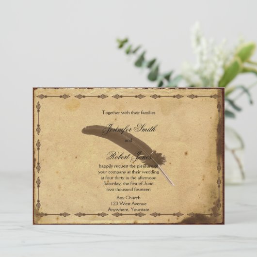 Altmodisches Pergament Hochzeit Einladung (Stehend Vorderseite)