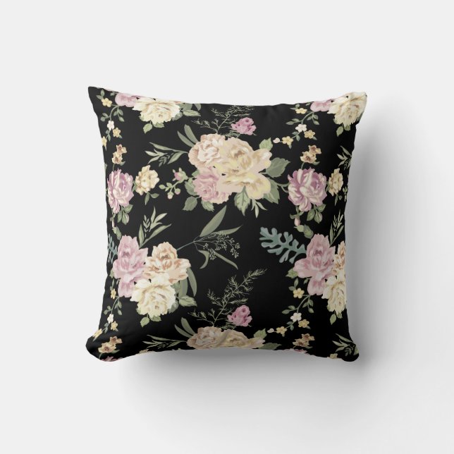 Altmodisches rosa Rosen-Chintz-Muster auf Kissen (Vorderseite)