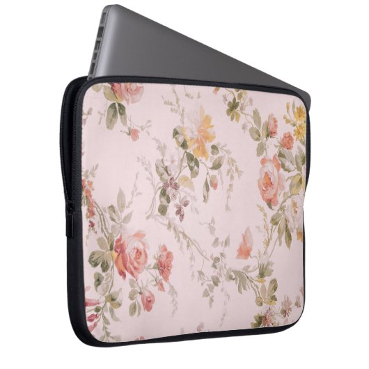 Altmodisches rosafarbenes Blumenpapier Laptopschutzhülle (Vorne Rechts)