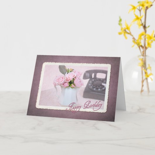 Altmodisches Telefon zum Geburtstag Karte (Gelbe Blume)