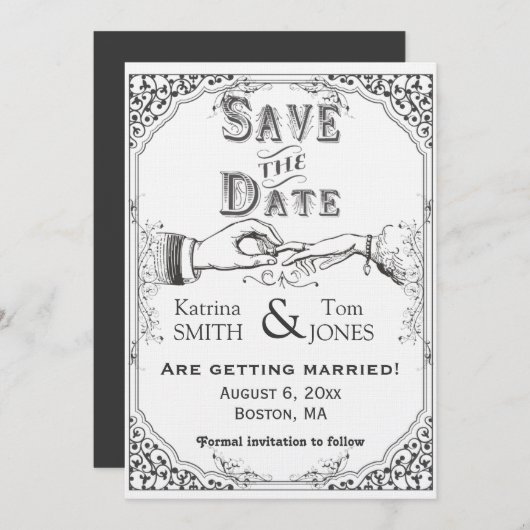 Altmodisches viktorianisches Save the Date Einladung (Vorne/Hinten)