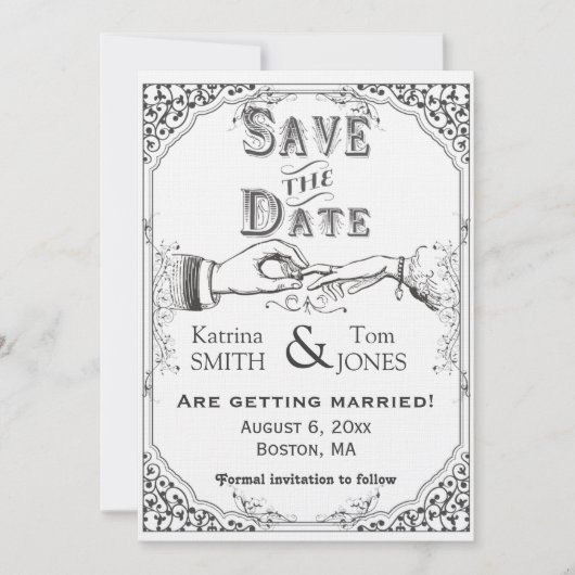 Altmodisches viktorianisches Save the Date Einladung (Vorderseite)