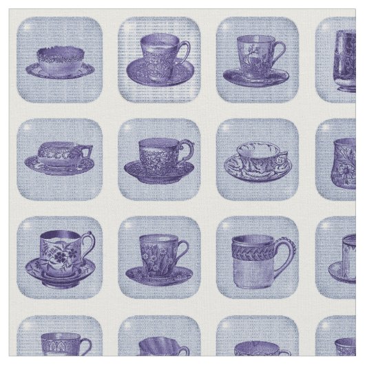Altmodisches Vintages blaues Chinateacup-Muster Stoff (Nahaufnahme)