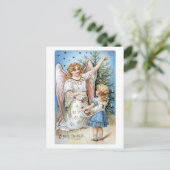 Altmodisches Weihnachten, Engel mit Mädchen Feiertagspostkarte (Stehend Vorderseite)