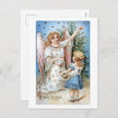 Altmodisches Weihnachten, Engel mit Mädchen Feiertagspostkarte (Vorne/Hinten)