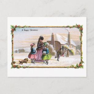 Altmodisches Weihnachten, Familie Feiertagspostkarte