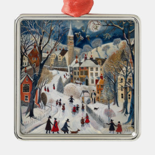 Altmodisches Weihnachten in einer Kleinstadt Ornament Aus Metall
