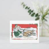 Altmodisches Weihnachten, Mädchen Feiertagspostkarte (Stehend Vorderseite)