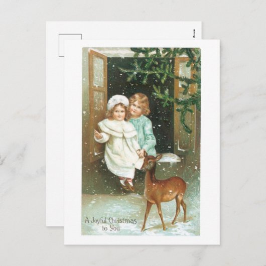 Altmodisches Weihnachten, Rotwild Feiertagspostkarte (Vorne/Hinten)