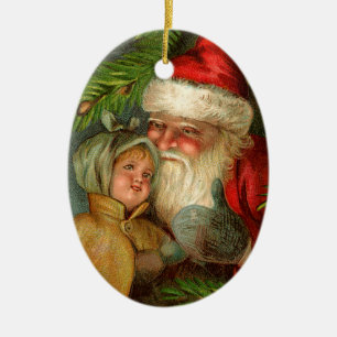 Altmodisches Weihnachten, Santa mit Kind Keramik Ornament