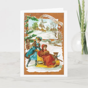 Altmodisches Weihnachten, Schlitten Feiertagskarte
