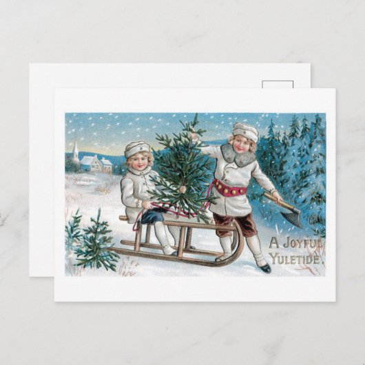 Altmodisches Weihnachten, Schlitten Feiertagspostkarte (Vorne/Hinten)