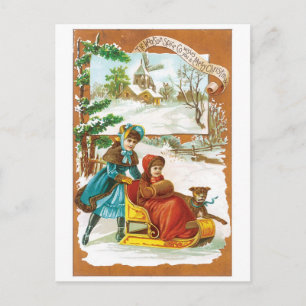 Altmodisches Weihnachten, Schlitten Feiertagspostkarte