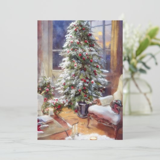 Altmodisches Weihnachtsbaumbudget Feiertagskarte (Stehend Vorderseite)