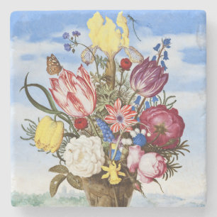 Altniederländisches Blumenstilleben des Goldenen Z Steinuntersetzer